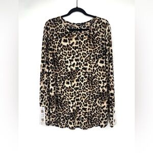 Brown Leopard Print Long Sleeve Rounded Neck Blouse Size XL